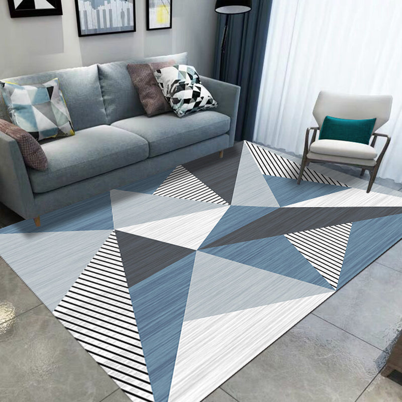 Blue and Grey Modernist Rug Polyester Geometric and Striped Pattern Rug Pet Friendly Washable Anti-Slip Backing Carpet for Living Room