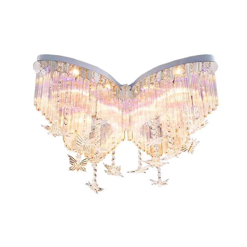 Plafonnier papillon scintillant, plafonnier romantique en cristal clair pour la maternelle