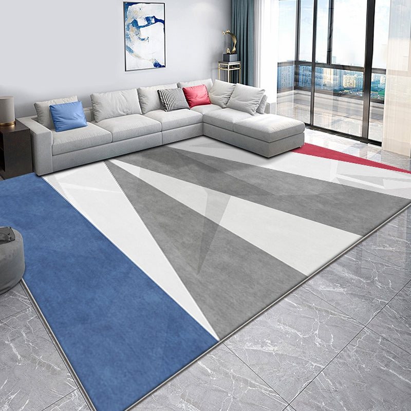 Grey and Blue Modernist Rug Polyester Colorblock Rug Pet Friendly Washable Anti-Slip Backing Carpet for Living Room