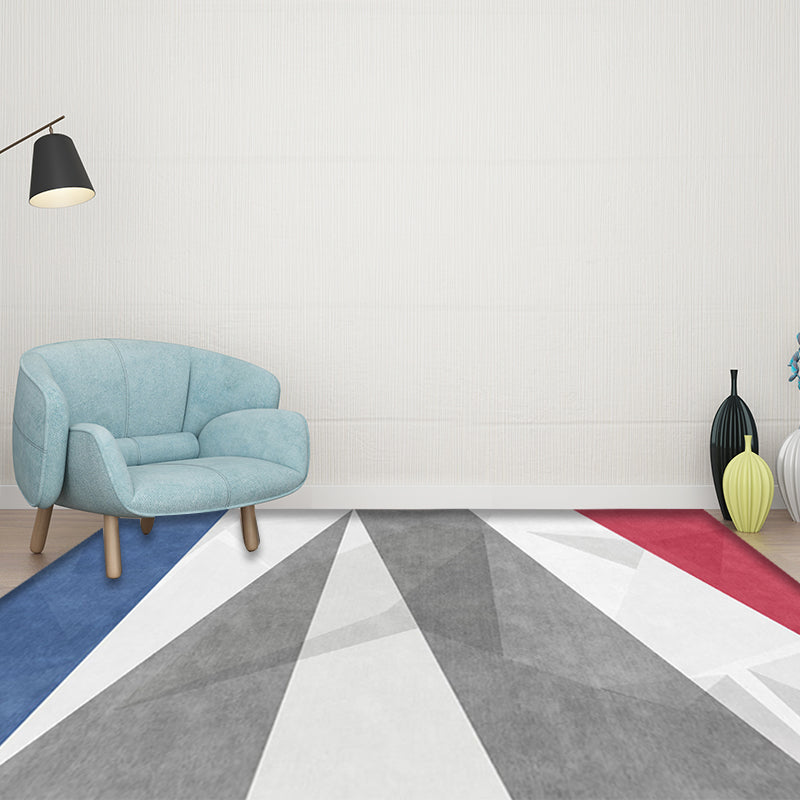 Grey and Blue Modernist Rug Polyester Colorblock Rug Pet Friendly Washable Anti-Slip Backing Carpet for Living Room
