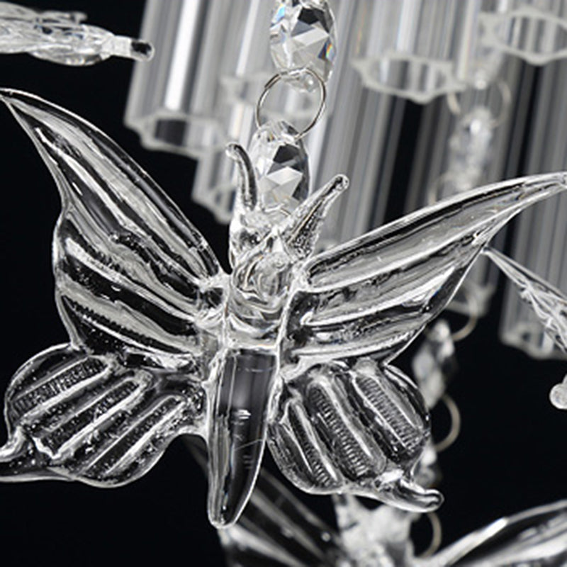 Plafonnier papillon scintillant, plafonnier romantique en cristal clair pour la maternelle