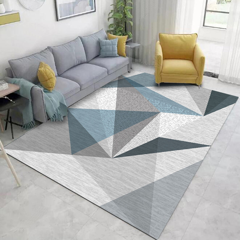 Contemporary Colorblock Geometric Pattern Rug Blue and Grey Polyester Rug Washable Pet Friendly Non-Slip Area Rug for Living Room