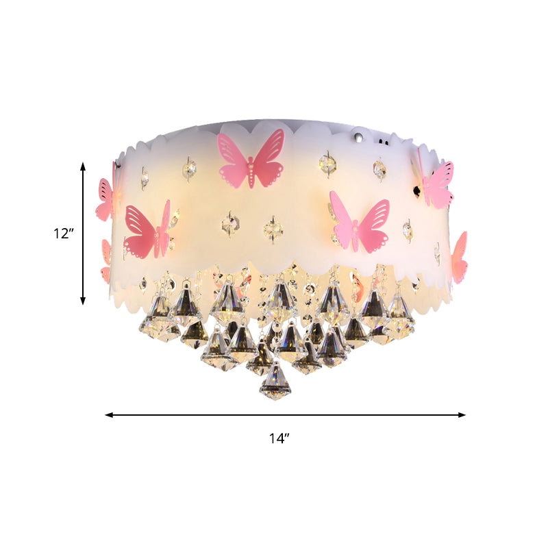 Lampada da soffitto a forma di farfalla rosa, lampada da soffitto decorativa in cristallo scintillante per la camera da letto delle ragazze