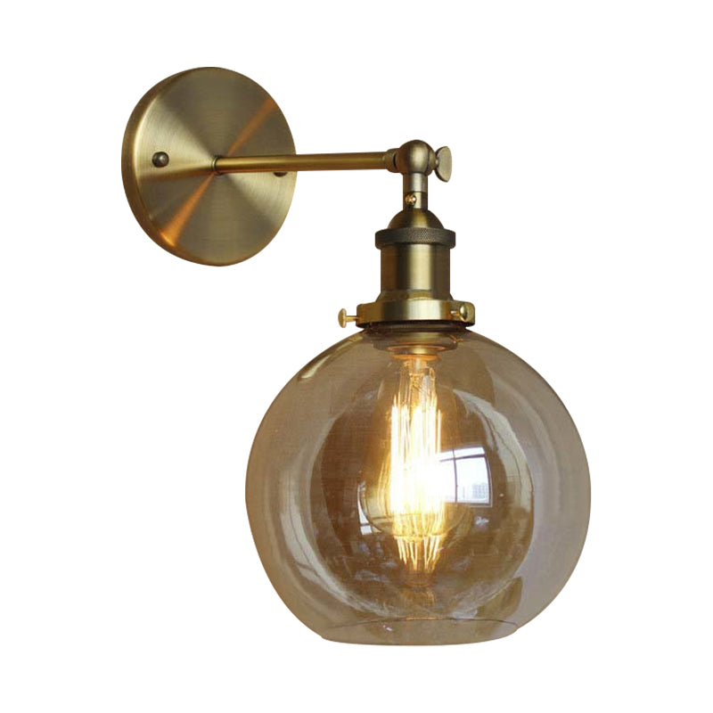 Clear Glass Globe Wall Lighting Industrial Style 1 Light Bedroom Sconce Light Fixture