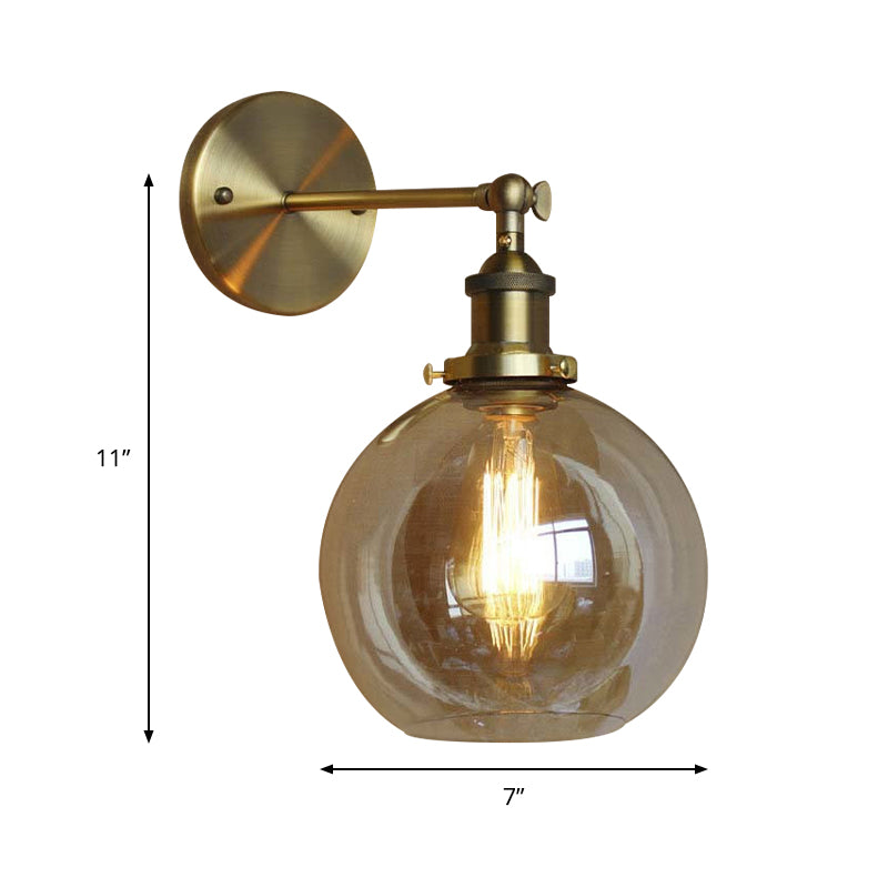 Clear Glass Globe Wall Lighting Industrial Style 1 Light Bedroom Sconce Light Fixture