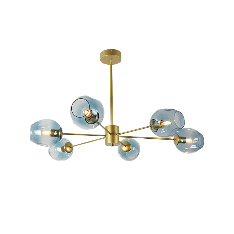 Gold Branch Chandelier Lighting Post Modern 6/8 Lights Light Blue/Clear/Amber Glass Ceiling Suspension Lamp