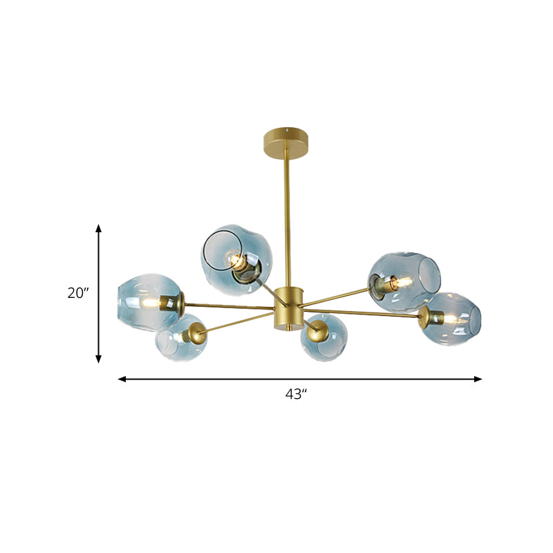 Gold Branch Chandelier Lighting Post Modern 6/8 Lights Light Blue/Clear/Amber Glass Ceiling Suspension Lamp