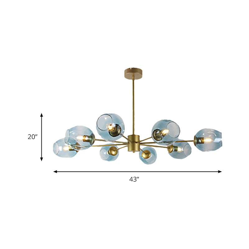 Gold Branch Chandelier Lighting Post Modern 6/8 Lights Light Blue/Clear/Amber Glass Ceiling Suspension Lamp