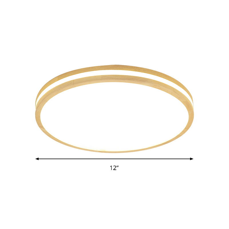 Japanese Style Circle Flush Ceiling Light Acrylic and Wood 12"/16"/19.5"/23.5 inch Wide LED Ceiling Lamp in Beige for Porch