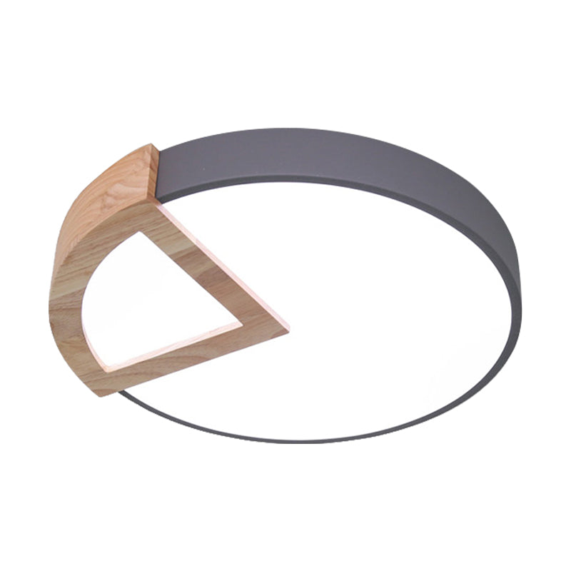 Kleuterschool Platte Ronde Flush Plafond Licht met hout Driehoek Acryl Nordic Green/Grey/Pink/geel/Wit LED Plafond Lamp in Warm/Wit