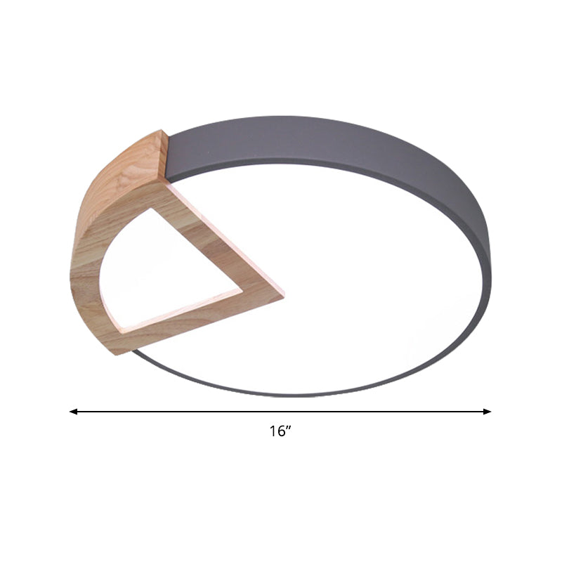 Kindergarten Flat Round Flush Ceiling Light with Wood Triangle Acrylic Nordic Green/Grey/Pink/Yellow/White LED Ceiling Lamp in Warm/White