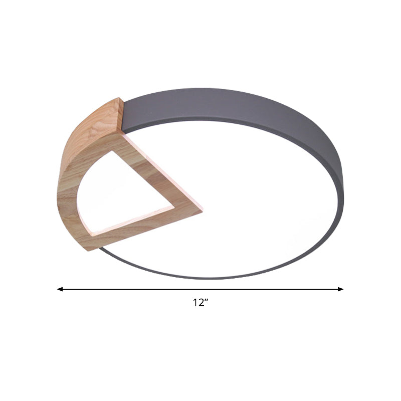 Kindergarten Flat Round Flush Ceiling Light with Wood Triangle Acrylic Nordic Green/Grey/Pink/Yellow/White LED Ceiling Lamp in Warm/White
