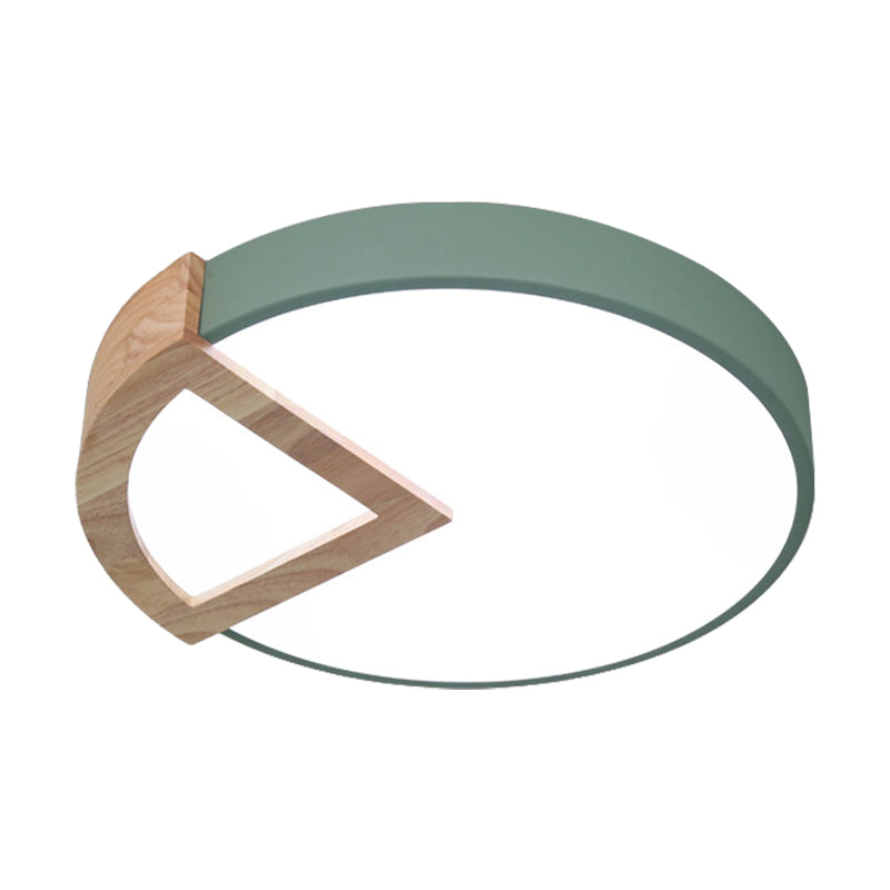 Kleuterschool Platte Ronde Flush Plafond Licht met hout Driehoek Acryl Nordic Green/Grey/Pink/geel/Wit LED Plafond Lamp in Warm/Wit