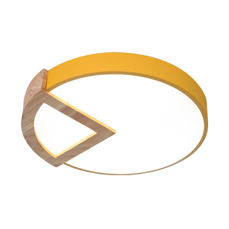 Kleuterschool Platte Ronde Flush Plafond Licht met hout Driehoek Acryl Nordic Green/Grey/Pink/geel/Wit LED Plafond Lamp in Warm/Wit