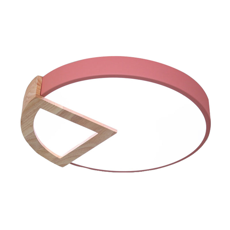 Kleuterschool Platte Ronde Flush Plafond Licht met hout Driehoek Acryl Nordic Green/Grey/Pink/geel/Wit LED Plafond Lamp in Warm/Wit