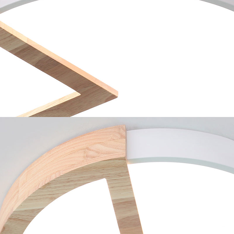 Kleuterschool Platte Ronde Flush Plafond Licht met hout Driehoek Acryl Nordic Green/Grey/Pink/geel/Wit LED Plafond Lamp in Warm/Wit