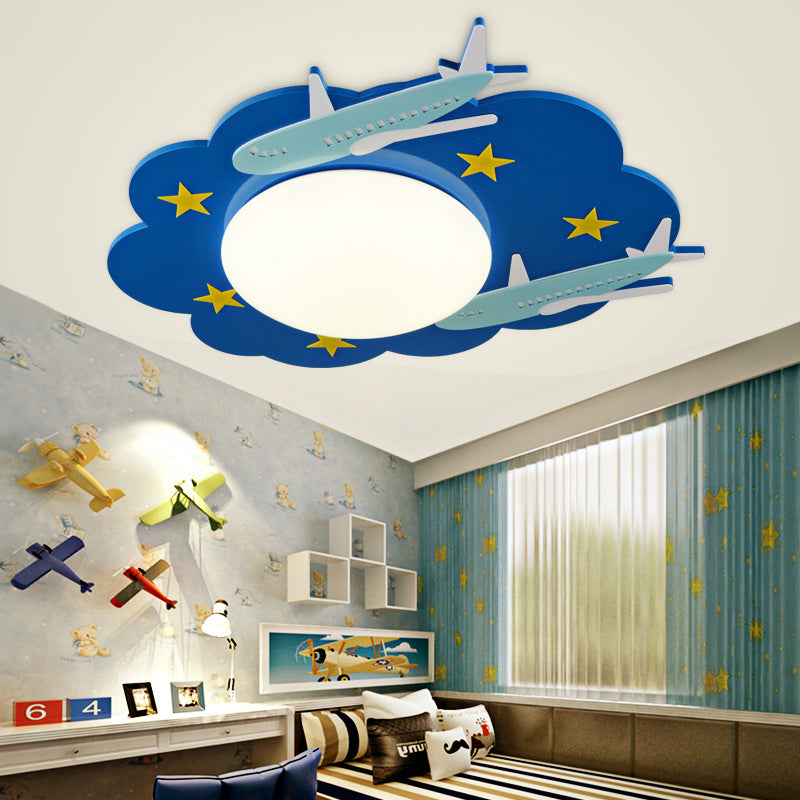 Plafonnier en forme de vaisseau spatial pour enfants, finition en bois clair, plafonnier pour la maternelle