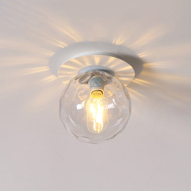 Gray/White/Green/Wood Finish Orb Light Fixture Ceiling Nordic 1 Head Close to Ceiling Light with Clear Hammered Glass Shade