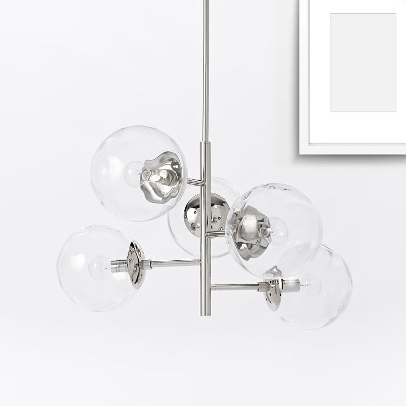 Chrome Sphere Chandelier Contemporary Style 5 Lights Clear Glass Pendant Lightture