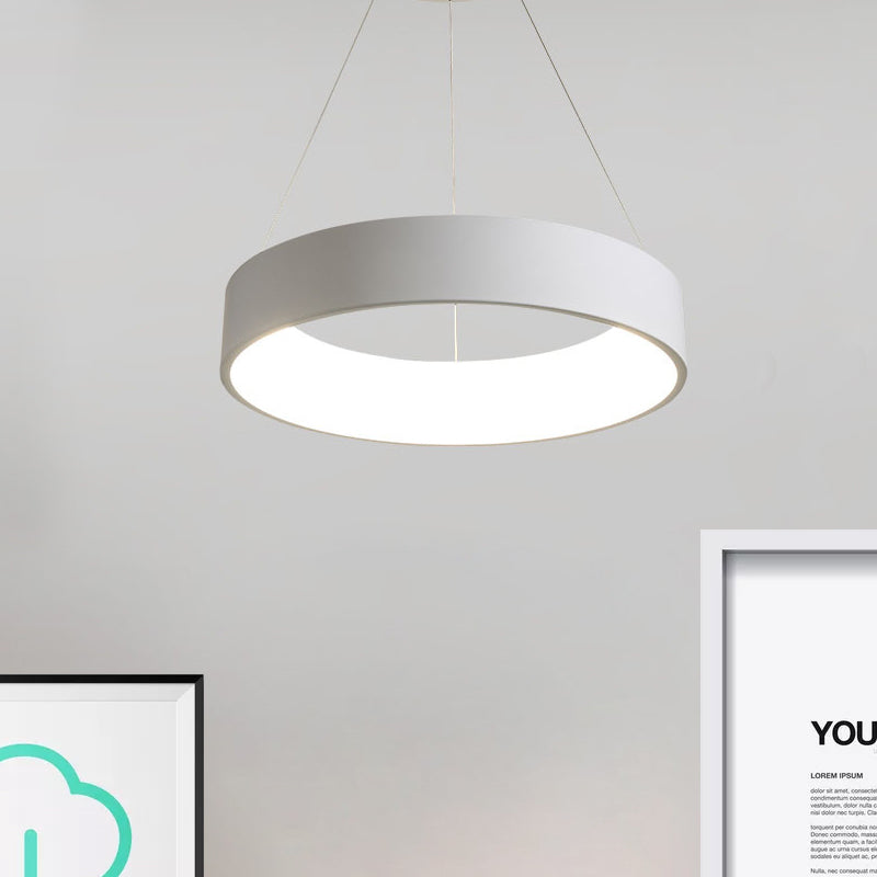18"/23.5"/31.5" Dia Ring Ceiling Light Minimalist Metal White/Gray/Black Integrated LED Pendant Light Fixture for Dining Room