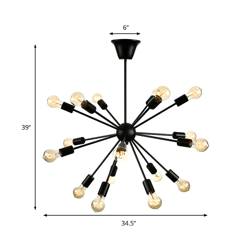 Sputnik Dining Room Chandelier Light Fixture Vintage Style Metal Multi Light Pendant Lamp in Black