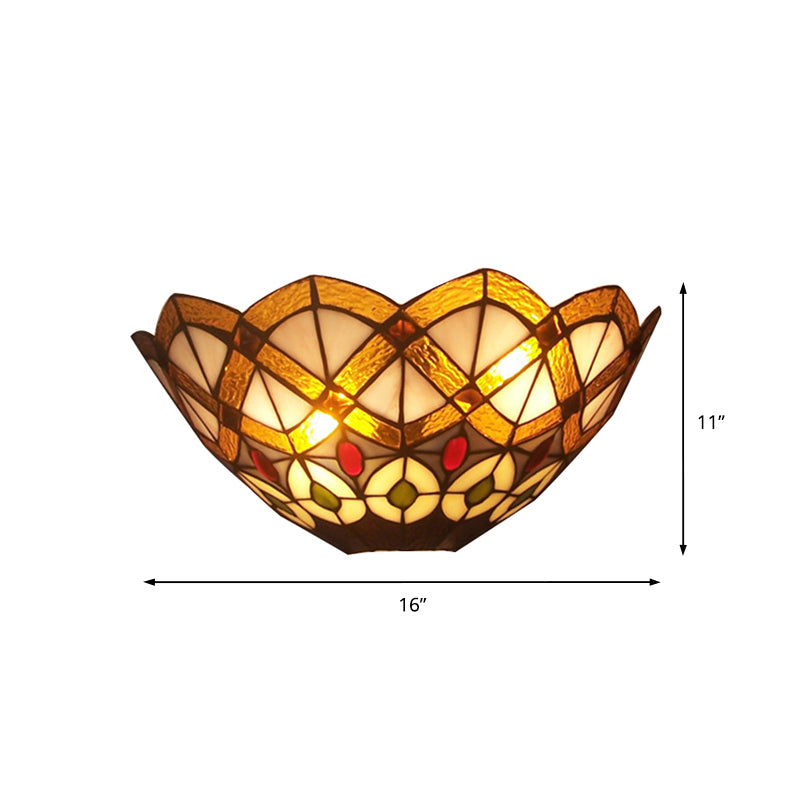 Stained Glass Bowl Wall Sconce with Peacock Design 2 Lights Victorian Wall Light