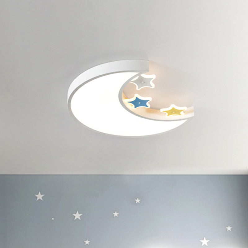 Kids LED Flush Mount Light Fixture White/Yellow Crescent and Star Ceiling Lamp with Acrylic Shade