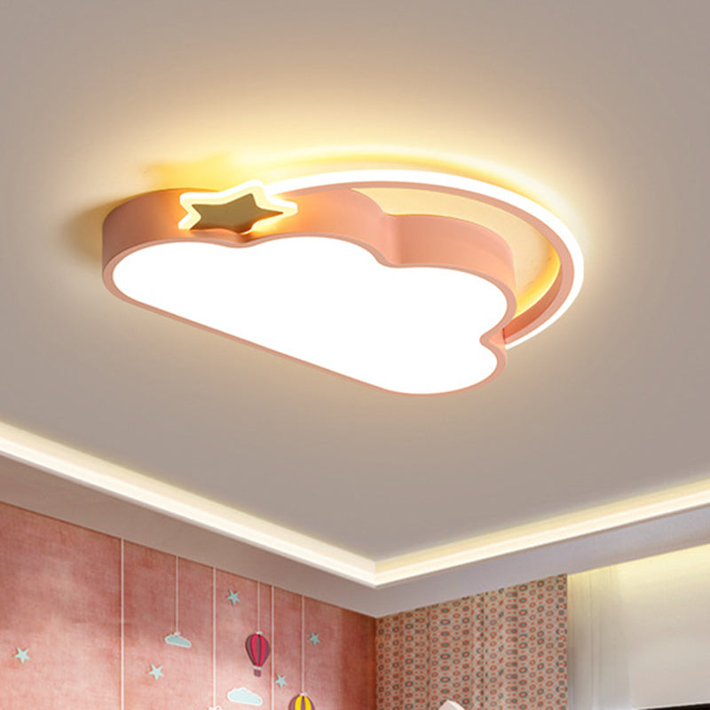 Wolk- en ster-plafondgemonteerd armatuur Eenvoudig roze/goud LED-inbouwlicht voor kinderslaapkamer
