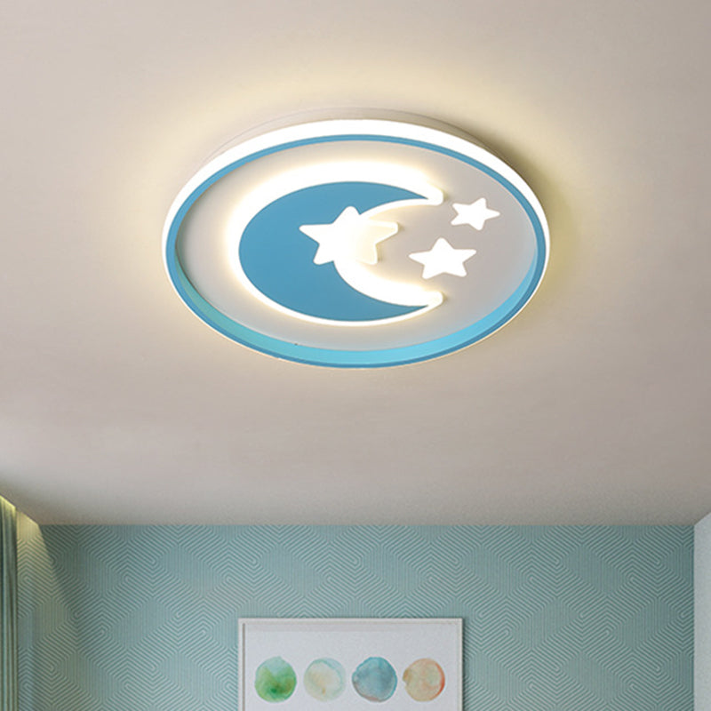 Cartoon-Mond- und Stern-Unterputz-Acryl-Kinderzimmer-LED-Beleuchtung in der Nähe der Decke in Rosa/Blau