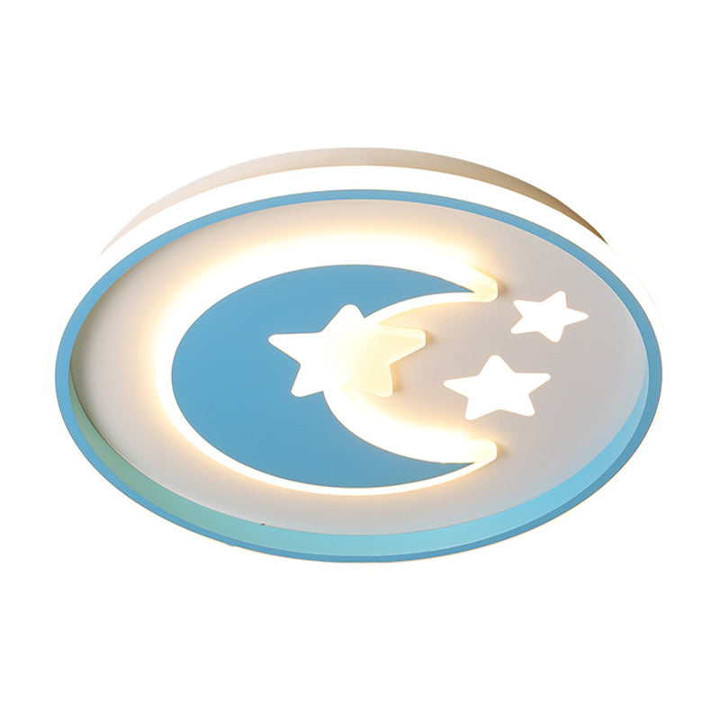 Cartoon-Mond- und Stern-Unterputz-Acryl-Kinderzimmer-LED-Beleuchtung in der Nähe der Decke in Rosa/Blau