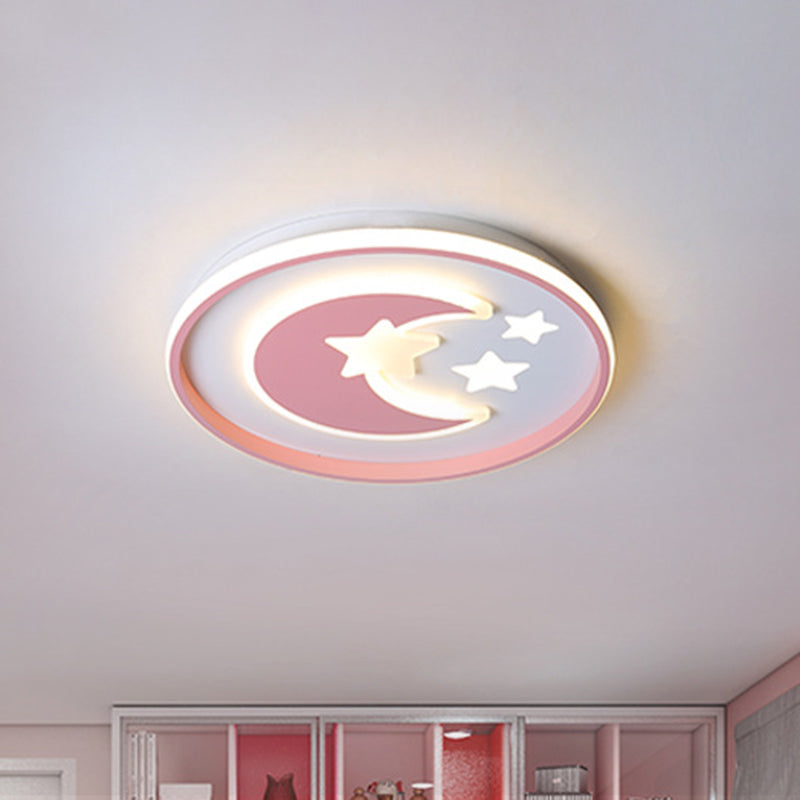 Cartoon-Mond- und Stern-Unterputz-Acryl-Kinderzimmer-LED-Beleuchtung in der Nähe der Decke in Rosa/Blau