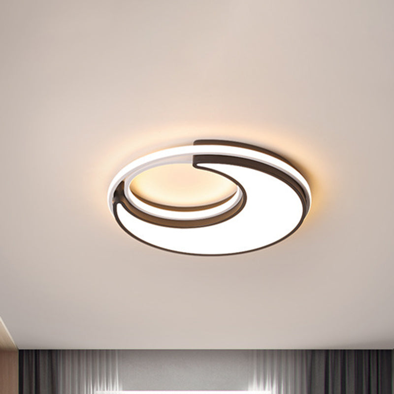 Moon Flush Lighting Fixture Minimalism Acrylic Sleeping Room LED Ceiling Lamp in Black, Warm/White Light