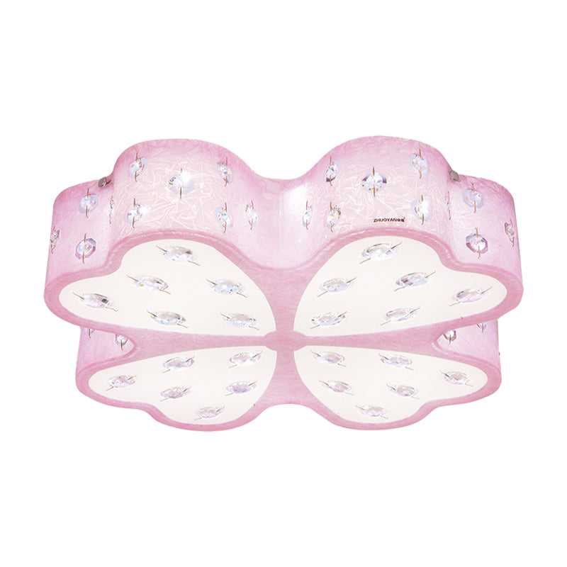 Flower Close to Ceiling Lighting Kids Acrylic LED Pink Flush Mount Light with Crystal Deco