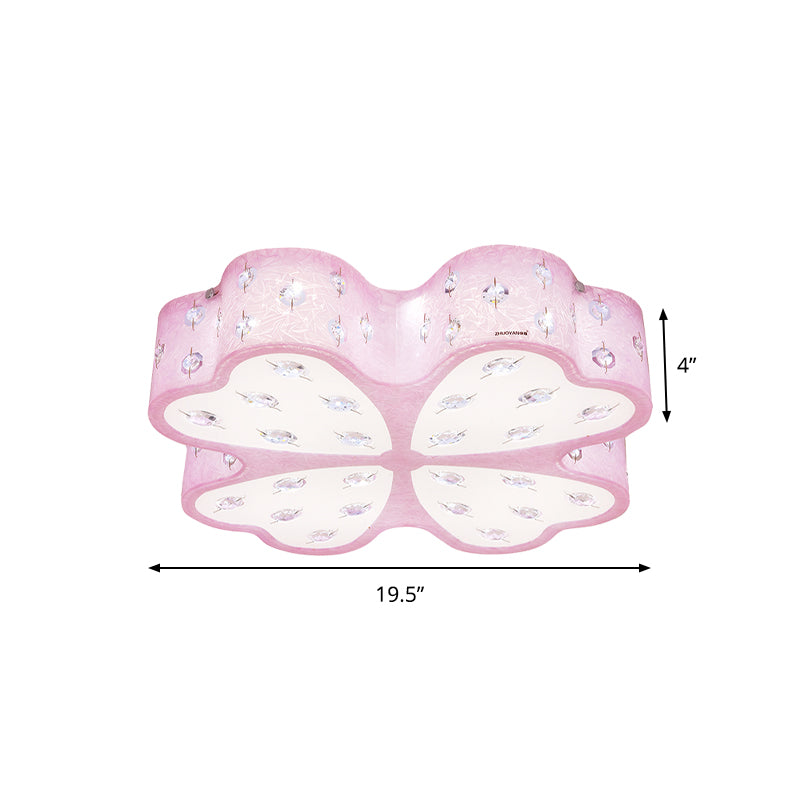 Flower Close to Ceiling Lighting Kids Acrylic LED Pink Flush Mount Light with Crystal Deco