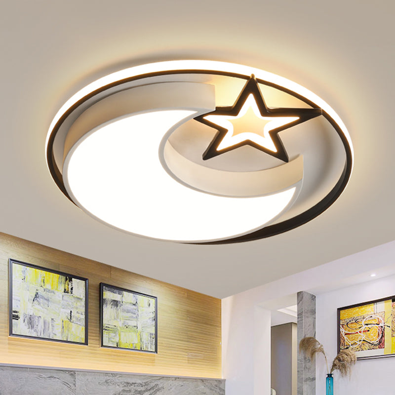 Moon and Star Bedroom Flush Light Acrylic LED Contemporary Ceiling Mounted Fixture in Black