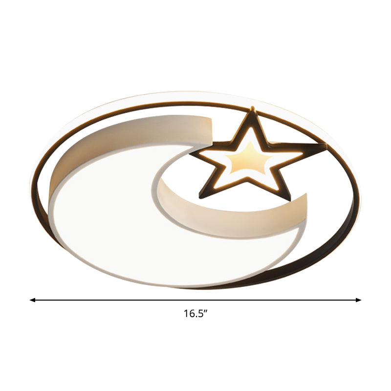 Moon and Star Bedroom Flush Light Acrylic LED Contemporary Ceiling Mounted Fixture in Black