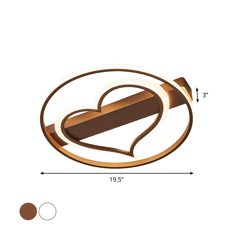 Ring and Loving Heart Ceiling Lamp Acrylic Coffee/White LED Flushmount Lighting in Warm/White Light