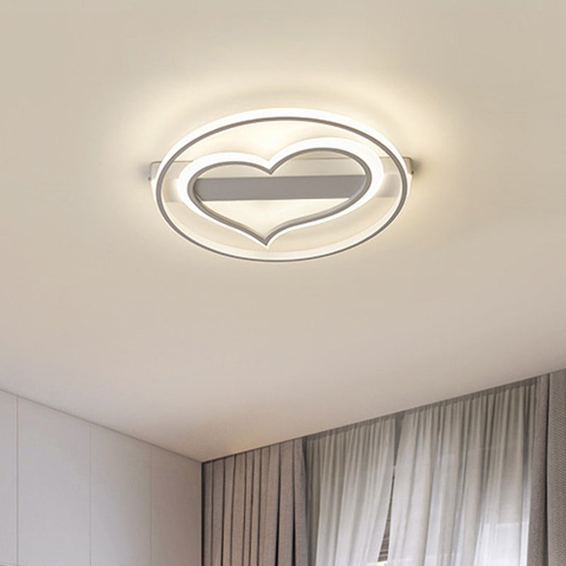 Ring and Loving Heart Ceiling Lamp Acrylic Coffee/White LED Flushmount Lighting in Warm/White Light