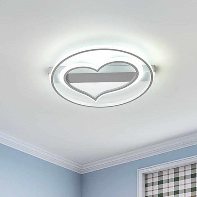 Ring and Loving Heart Ceiling Lamp Acrylic Coffee/White LED Flushmount Lighting in Warm/White Light