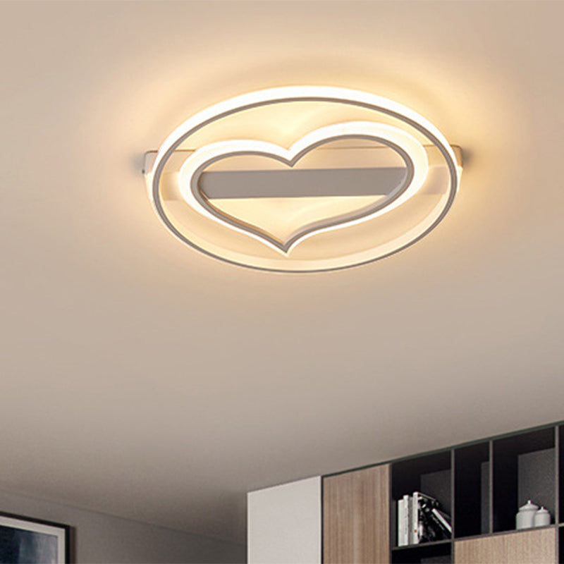 Ring and Loving Heart Ceiling Lamp Acrylic Coffee/White LED Flushmount Lighting in Warm/White Light