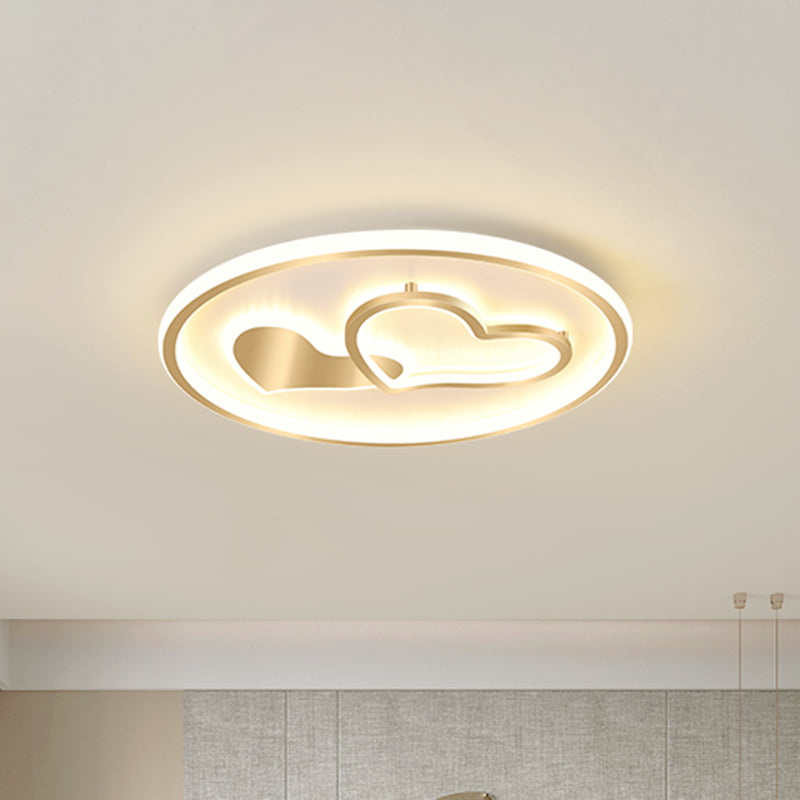 Loving Heart Flush Mount Light Modernist Metallic Slaapruimte LED Plafond Flush in Goud, 16 "/19.5" Wide