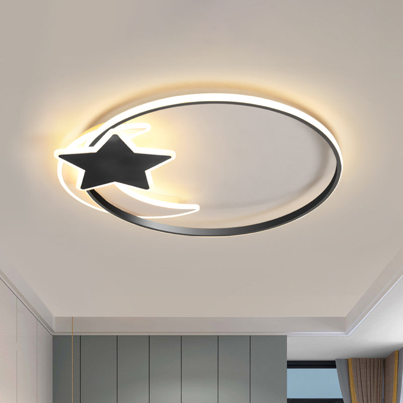 Schwarze LED-Deckenleuchte mit Stern und Mond im skandinavischen Stil aus Acryl
