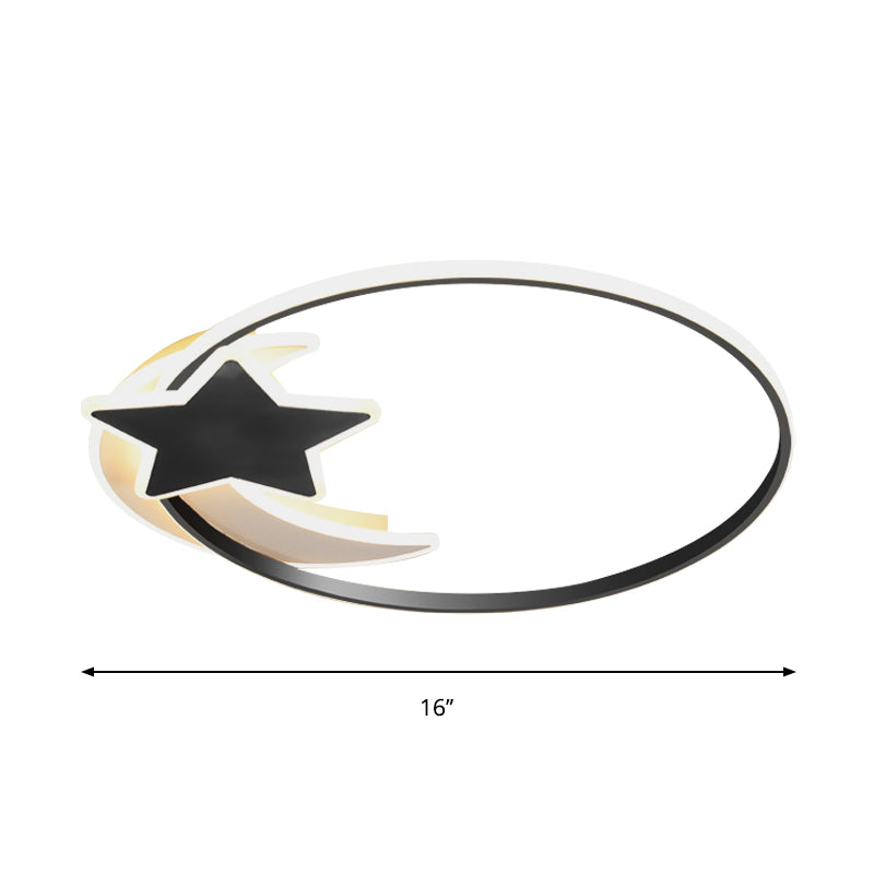 Schwarze LED-Deckenleuchte mit Stern und Mond im skandinavischen Stil aus Acryl