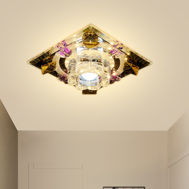 Modern Flower Flush Mount Lighting Clear Crystal LED Corridor Close to Ceiling Lamp in Chrome