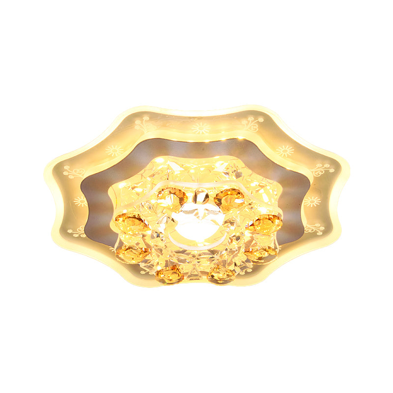 LED Hallway Flush Mount Light Modernism Chrome Ceiling Flush with Bloom Faceted Crystal Shade