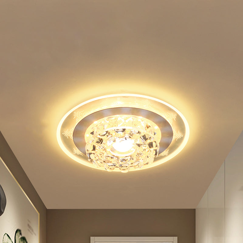 Beveled Crystal Round Ceiling Lighting Contemporary LED Flush Mount Lamp in Chrome