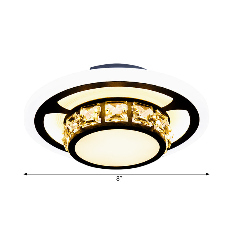 Round/Square Crystal Block Flush Mount Simplicity LED Black Close to Ceiling Lighting for Doorway