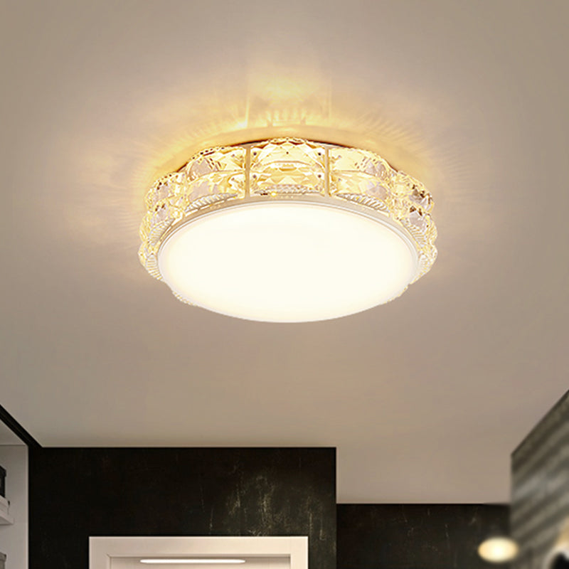 Square/Round Flush Lamp Minimalism Crystal LED Doorway Ceiling Mount Light Fixture in Black/White