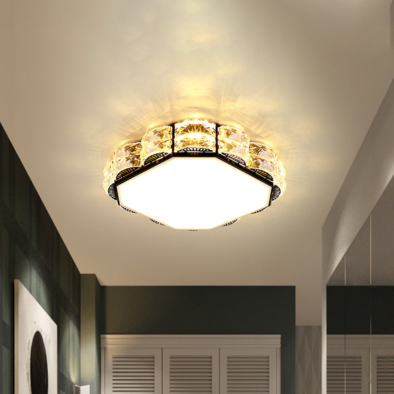 Square/Round Flush Lamp Minimalism Crystal LED Doorway Ceiling Mount Light Fixture in Black/White