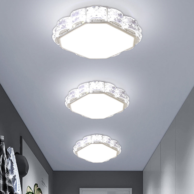 Square/Round Flush Lamp Minimalism Crystal LED Doorway Ceiling Mount Light Fixture in Black/White